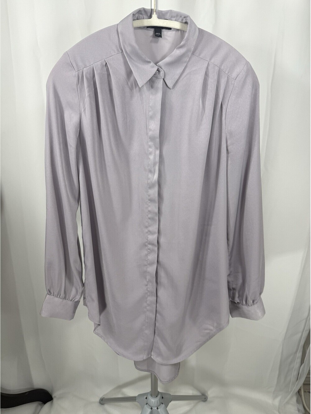 Express Tunic Blouse S Lavender Silky Button Down Long Sleeve Womens Office Top
